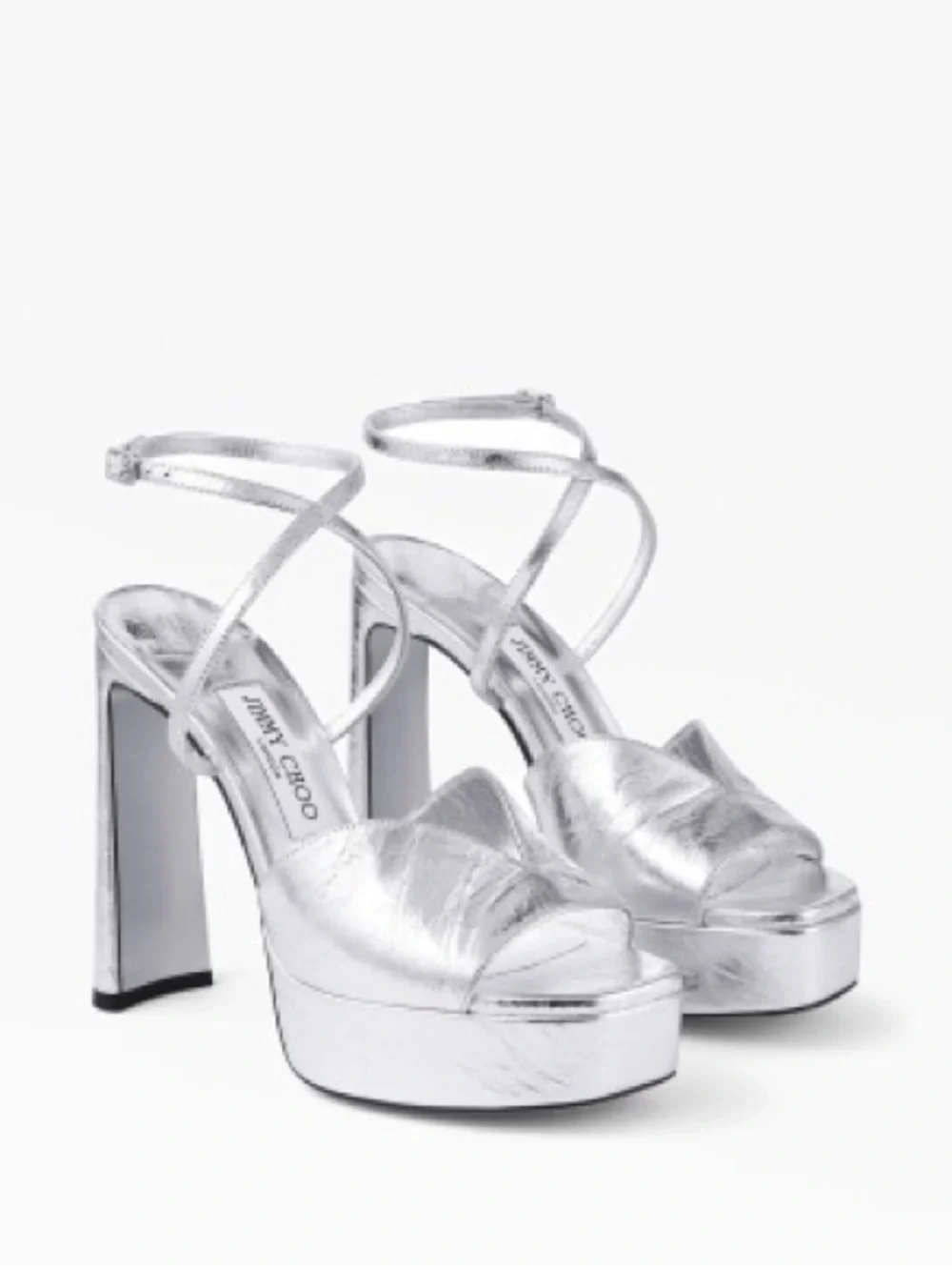 Jimmy Choo Karli 125 Silver Metallic Platform Sandals Disco Glam 39 Disco Glam